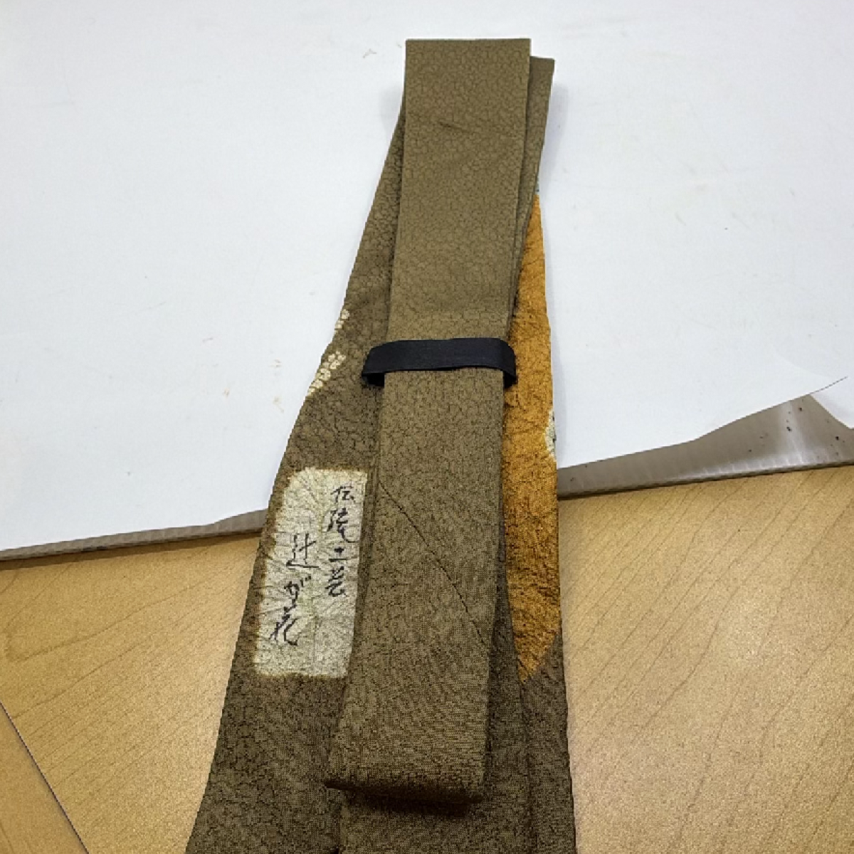 Unbranded Japanese Shibori Pattern Green Silk Necktie