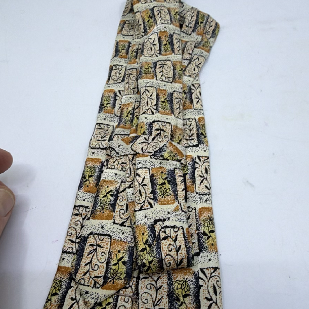 Abstract Pattern Beige Silk Tie
