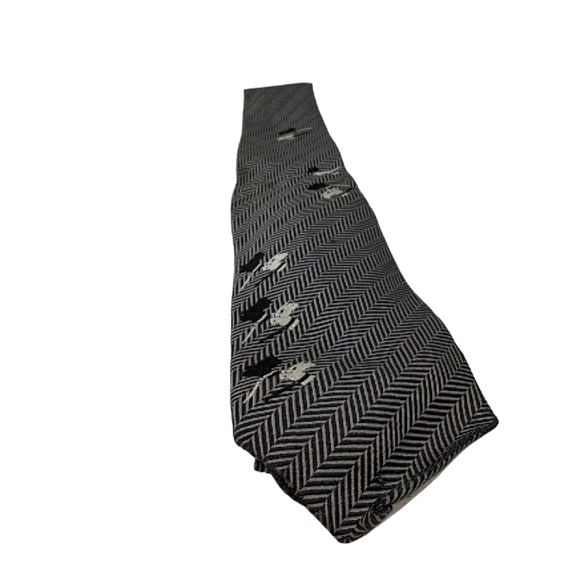 Dominique France Herringbone Black Silk Necktie