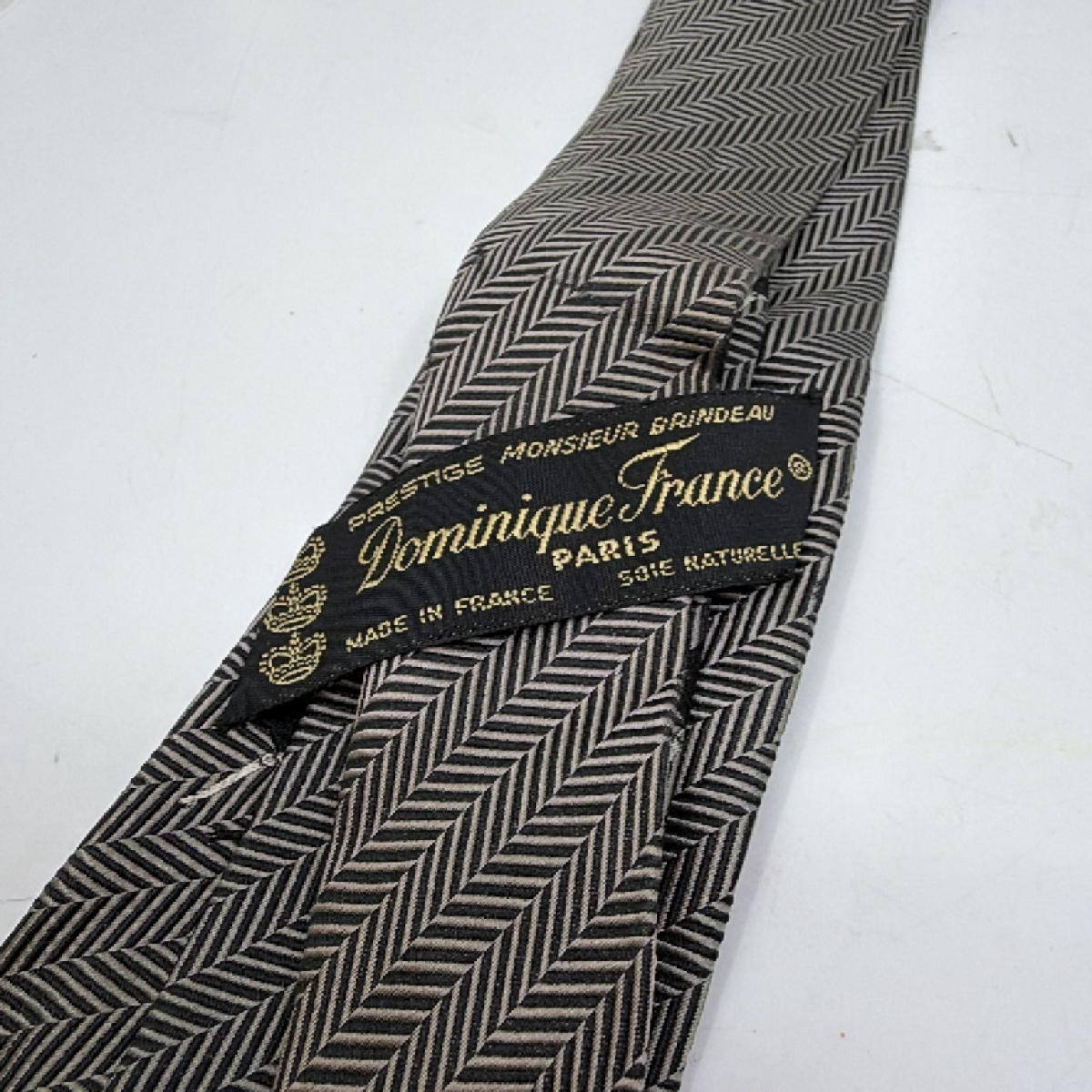 Dominique France Herringbone Black Silk Necktie