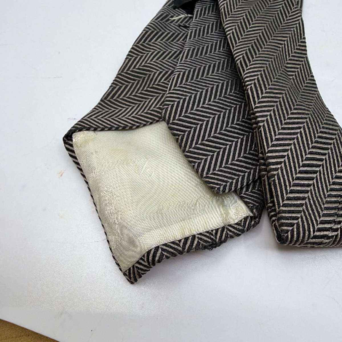 Dominique France Herringbone Black Silk Necktie