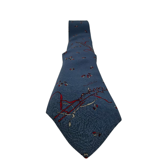 Mario Valentino Patterned Floral Blue Silk Tie