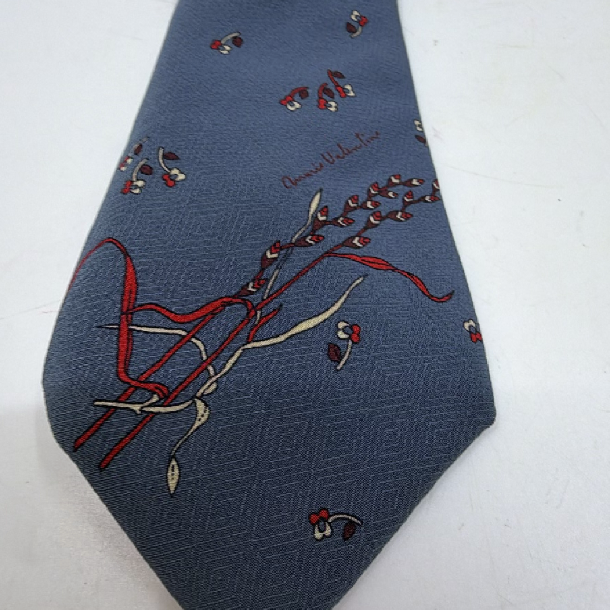 Mario Valentino Patterned Floral Blue Silk Tie
