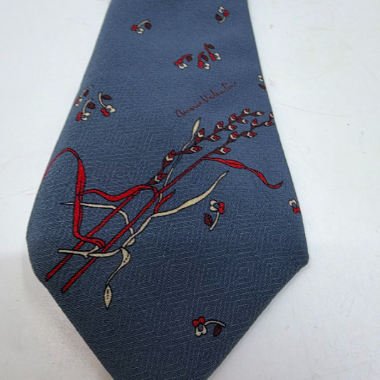 Mario Valentino Patterned Floral Blue Silk Tie