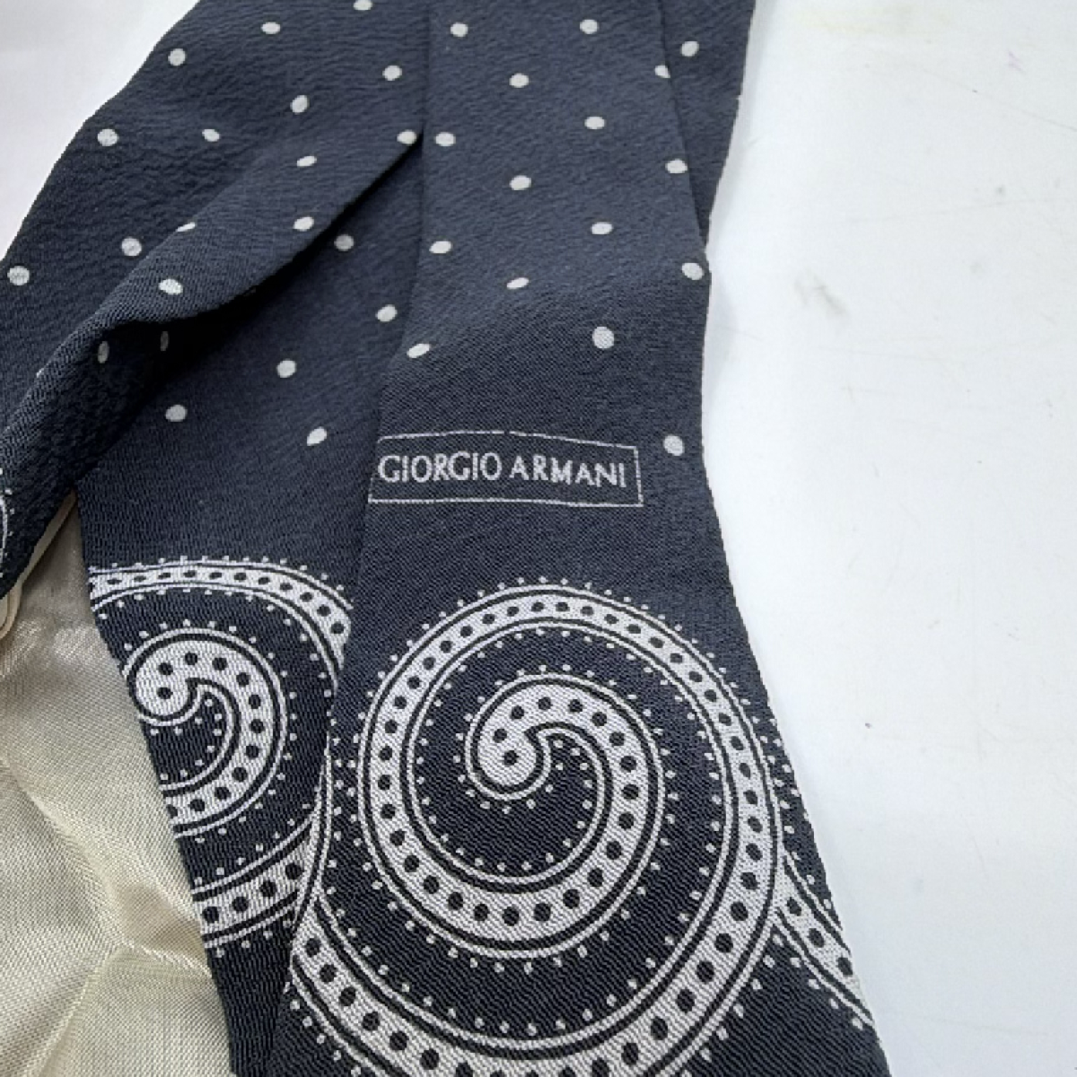Giorgio Armani Polka Dot Paisley Blue Silk Tie