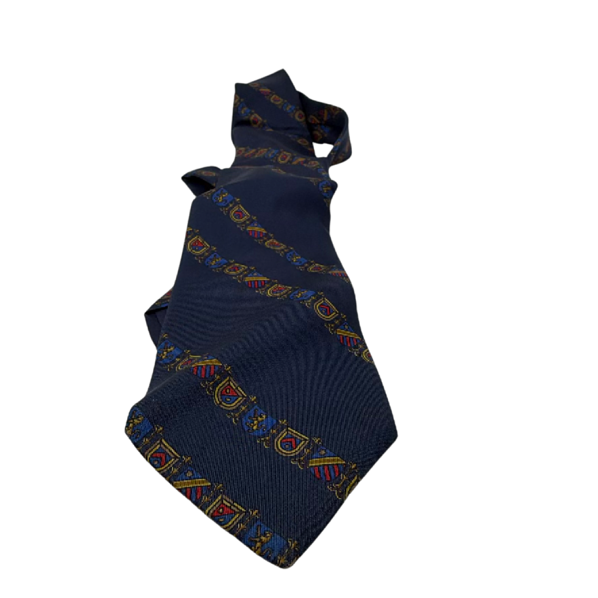 Elite Heraldic Crest Pattern Blue Silk Necktie