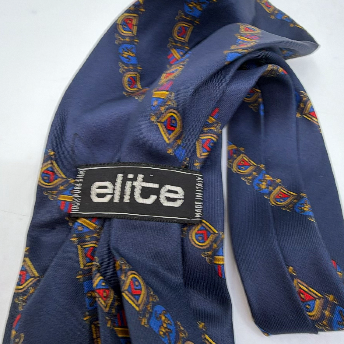 Elite Heraldic Crest Pattern Blue Silk Necktie