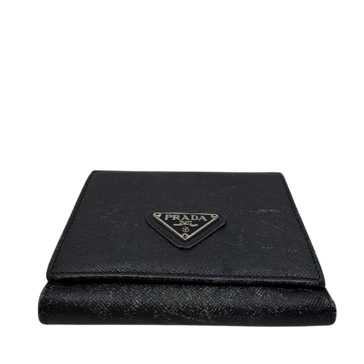 Prada Compact Trifold Black Saffiano Leather Wallet