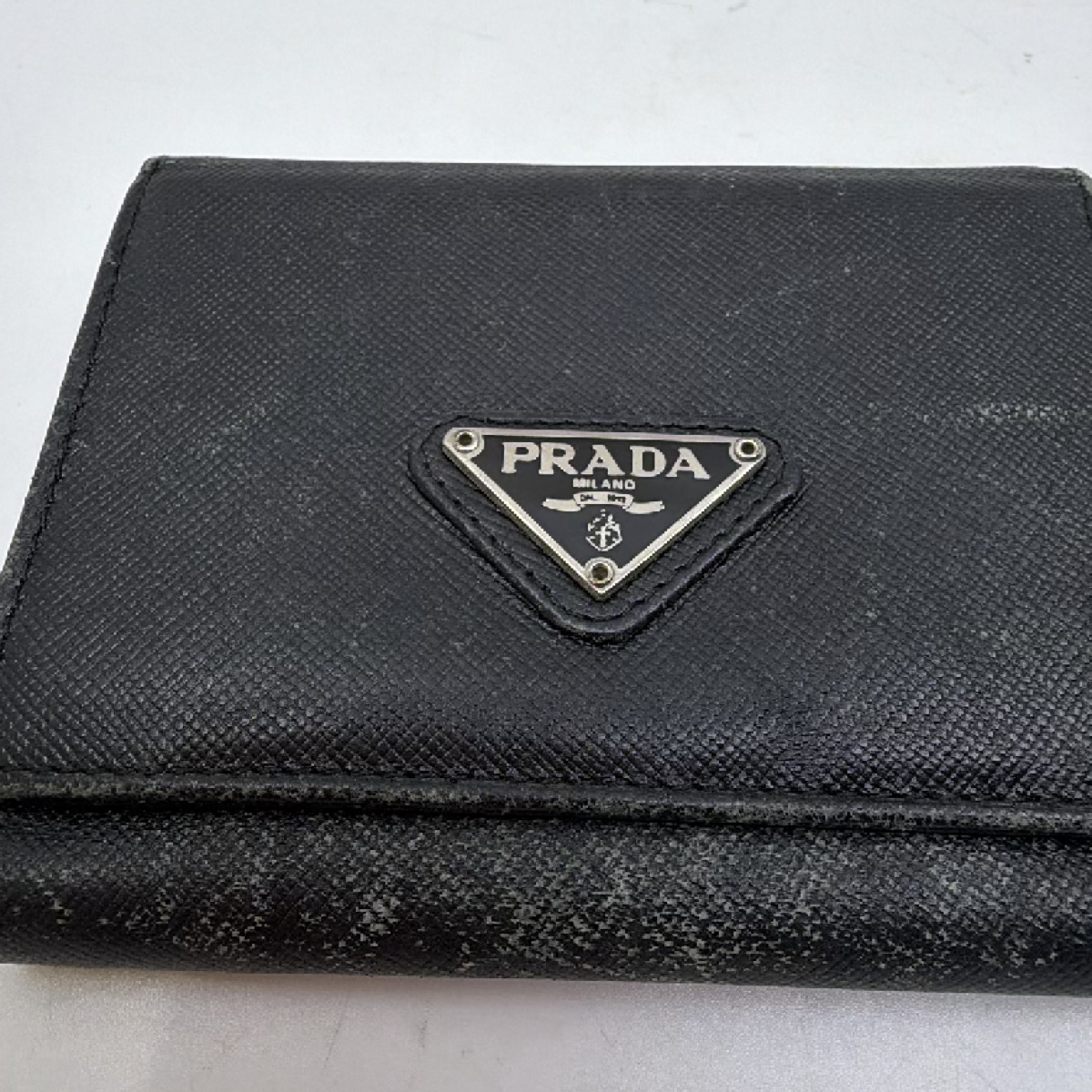 Prada Compact Trifold Black Saffiano Leather Wallet