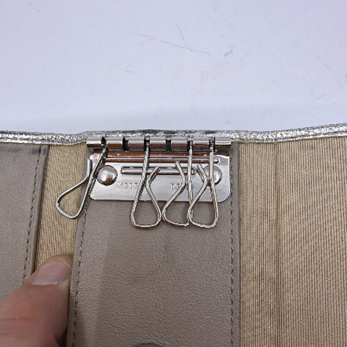 Jimmy Choo Star Stud Silver Metallic Leather Key Case