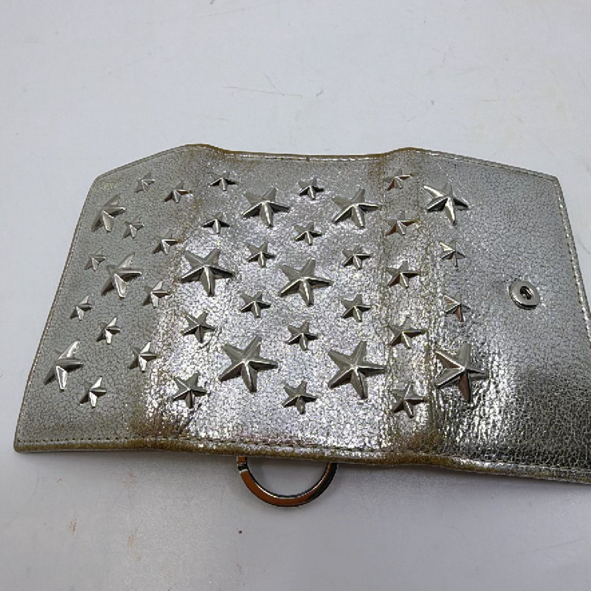 Jimmy Choo Star Stud Silver Metallic Leather Key Case