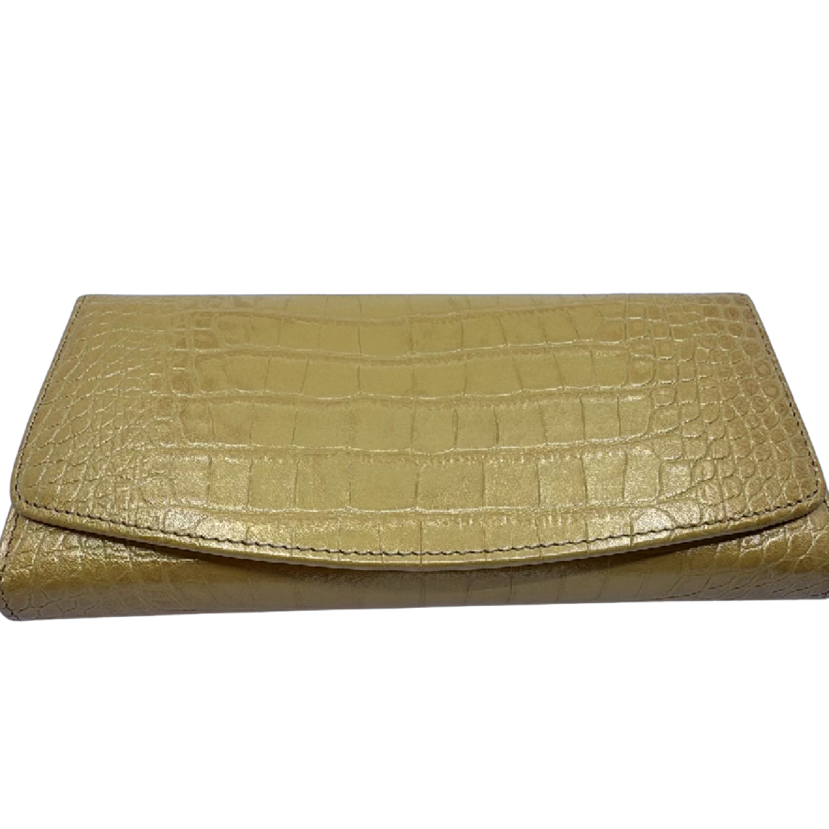 Le Prairies Ginza Continental Wallet Gold Crocodile Embossed Leather Wallet