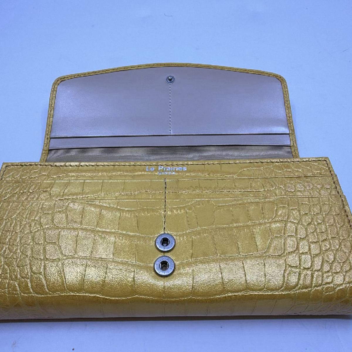 Le Prairies Ginza Continental Wallet Gold Crocodile Embossed Leather Wallet
