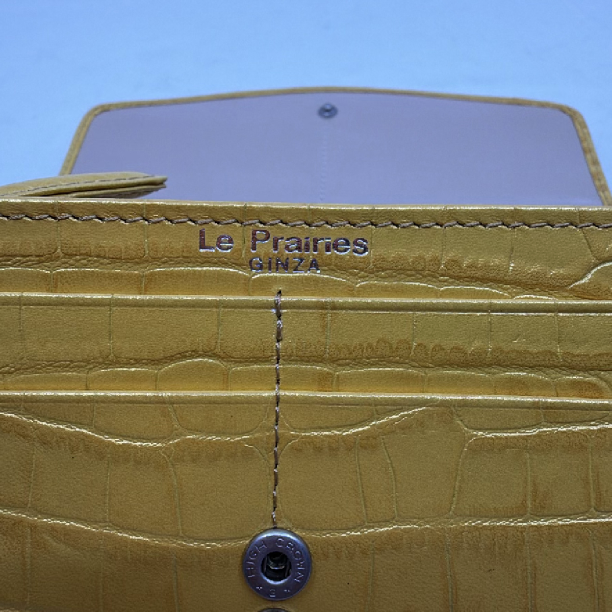 Le Prairies Ginza Continental Wallet Gold Crocodile Embossed Leather Wallet