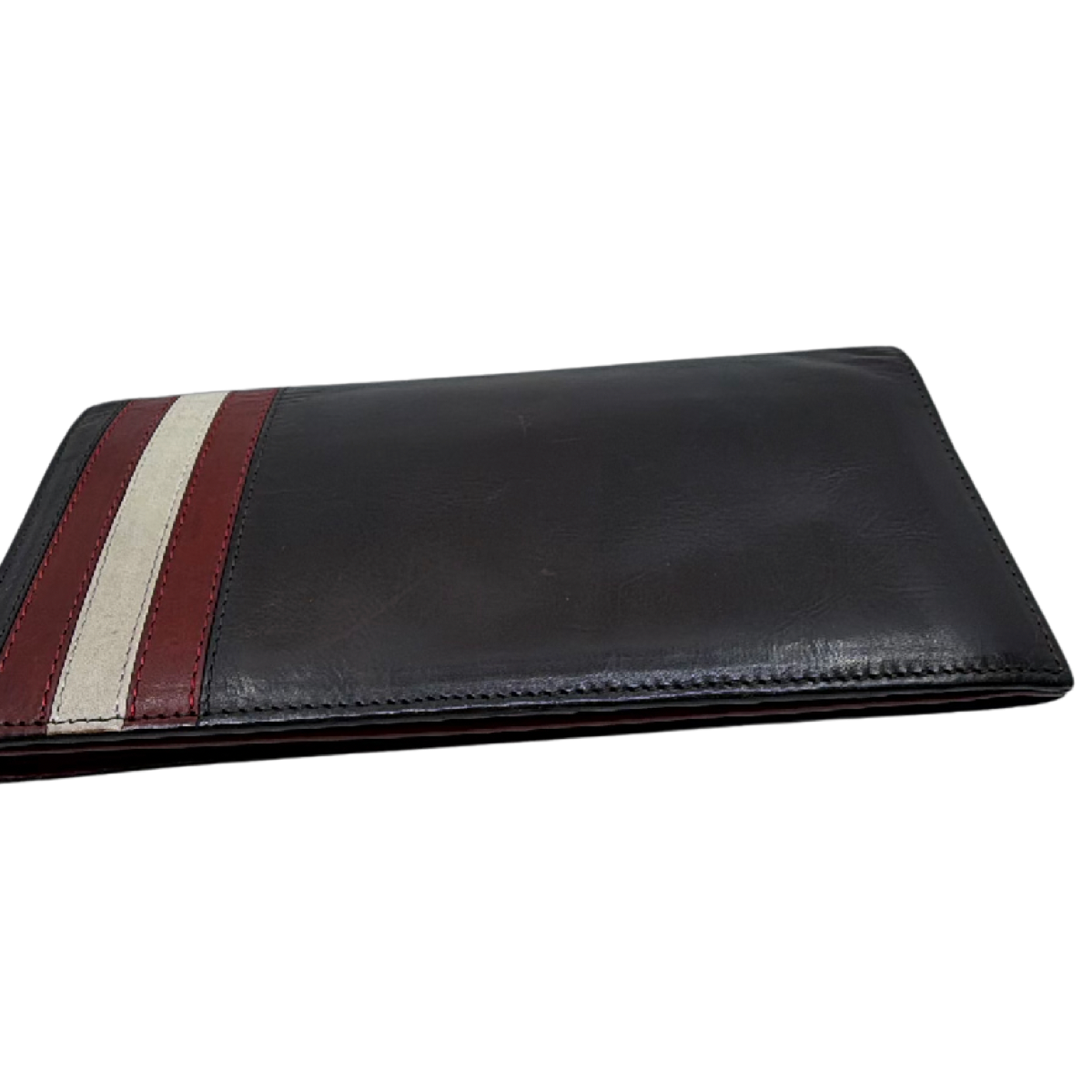 Bally Bifold Wallet Black Leather Stripe Wallet