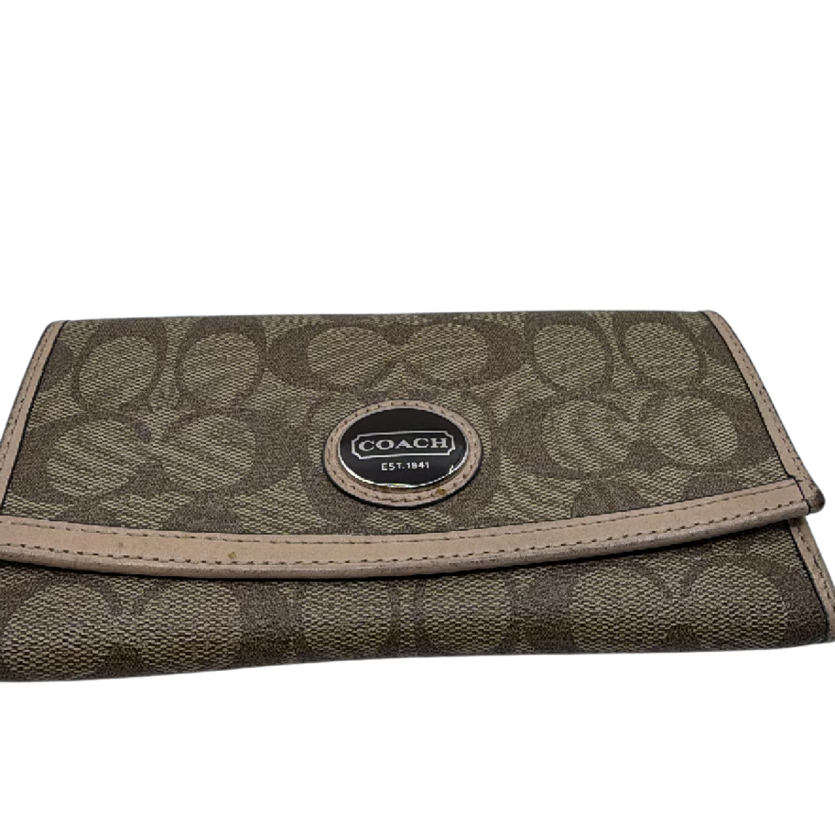 Coach Signature C Flap Brown Coated Canvas Wallet