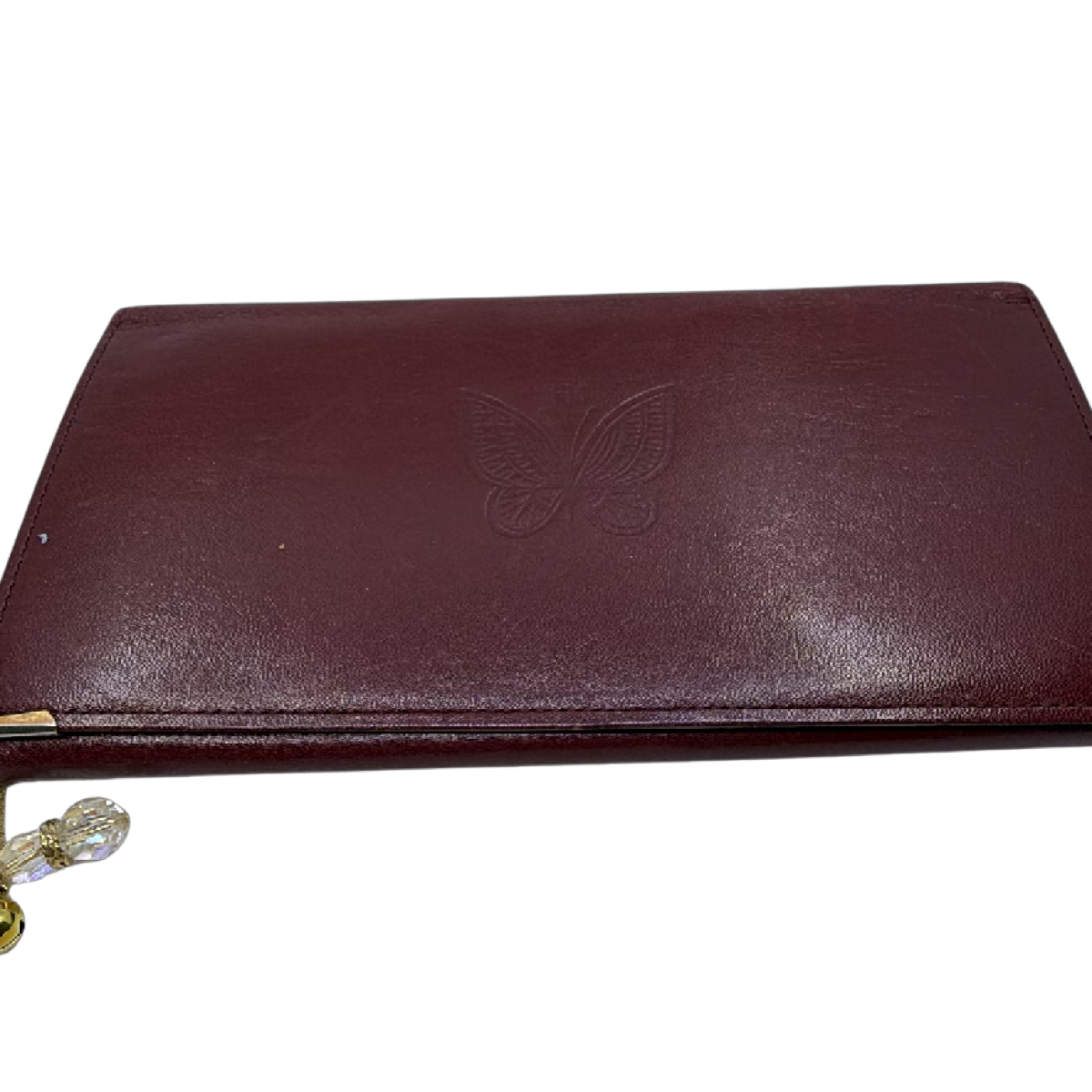 Hanae Mori Embossed Butterfly Burgundy Leather Wallet