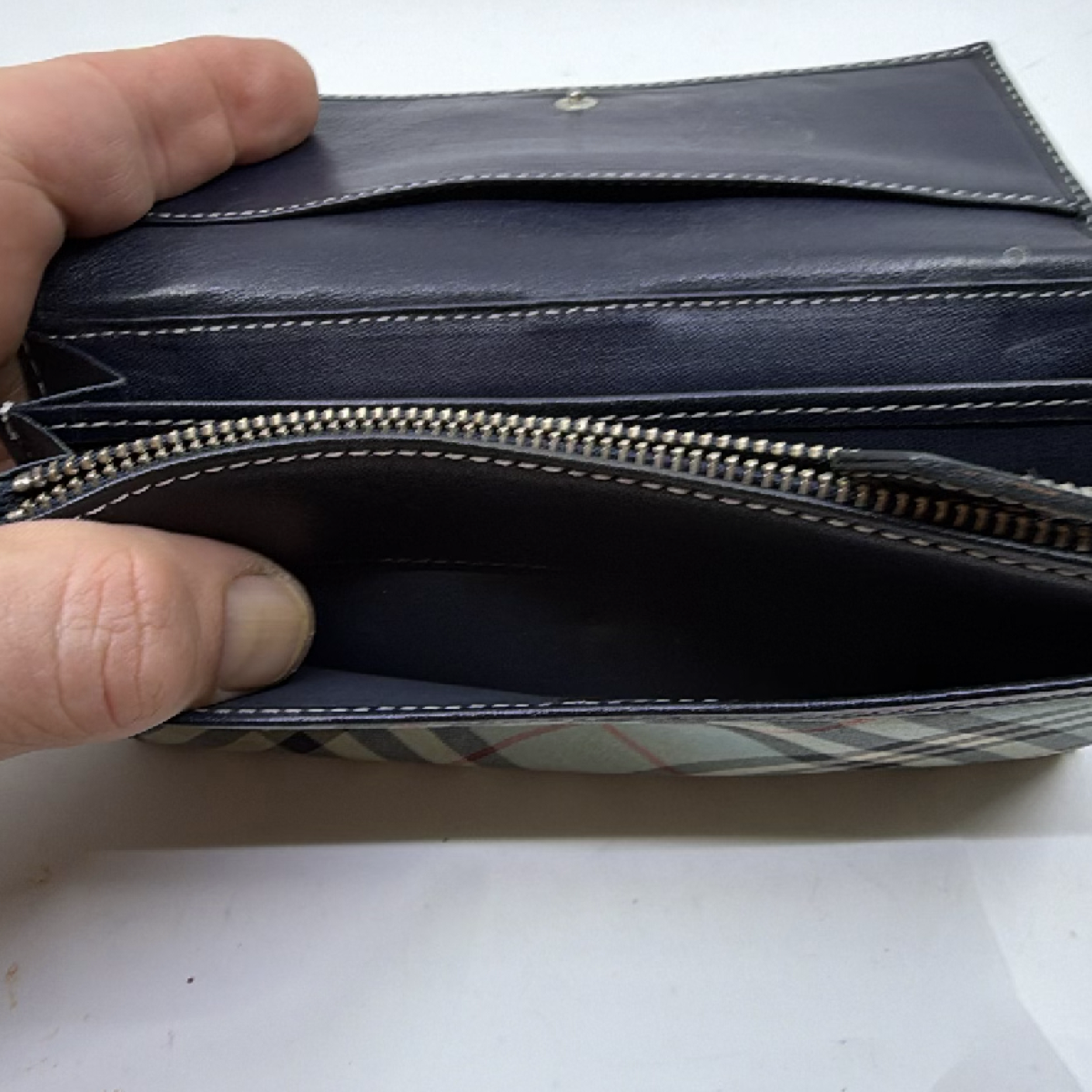 Burberry Continental Blue Nova Check Canvas Wallet