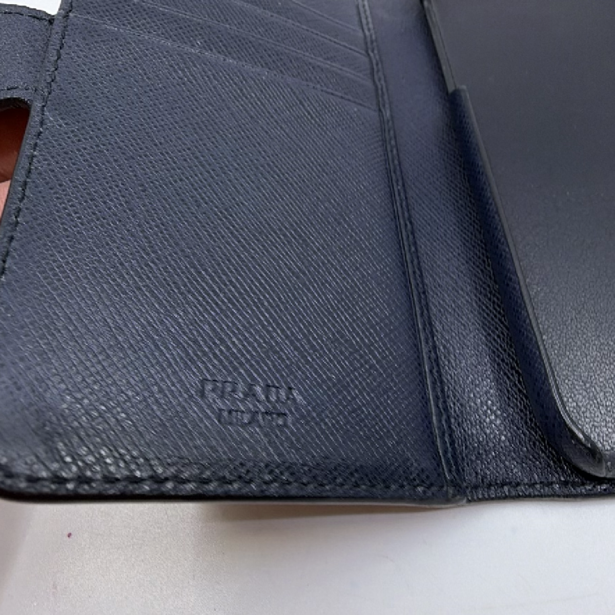 Prada Saffiano Folio Blue Saffiano Leather Phone Case