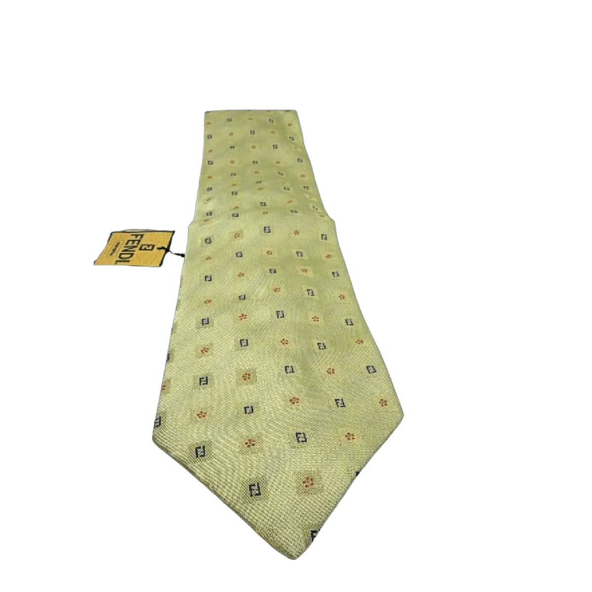 Fendi FF Logo Pattern Yellow Silk Twill Tie