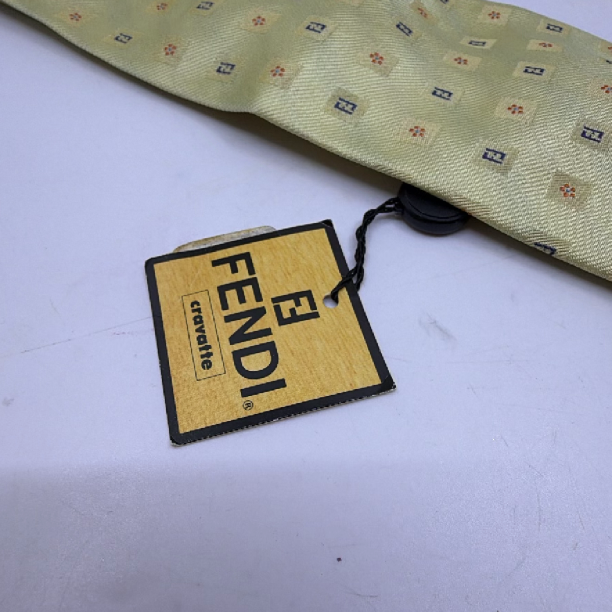Fendi FF Logo Pattern Yellow Silk Twill Tie