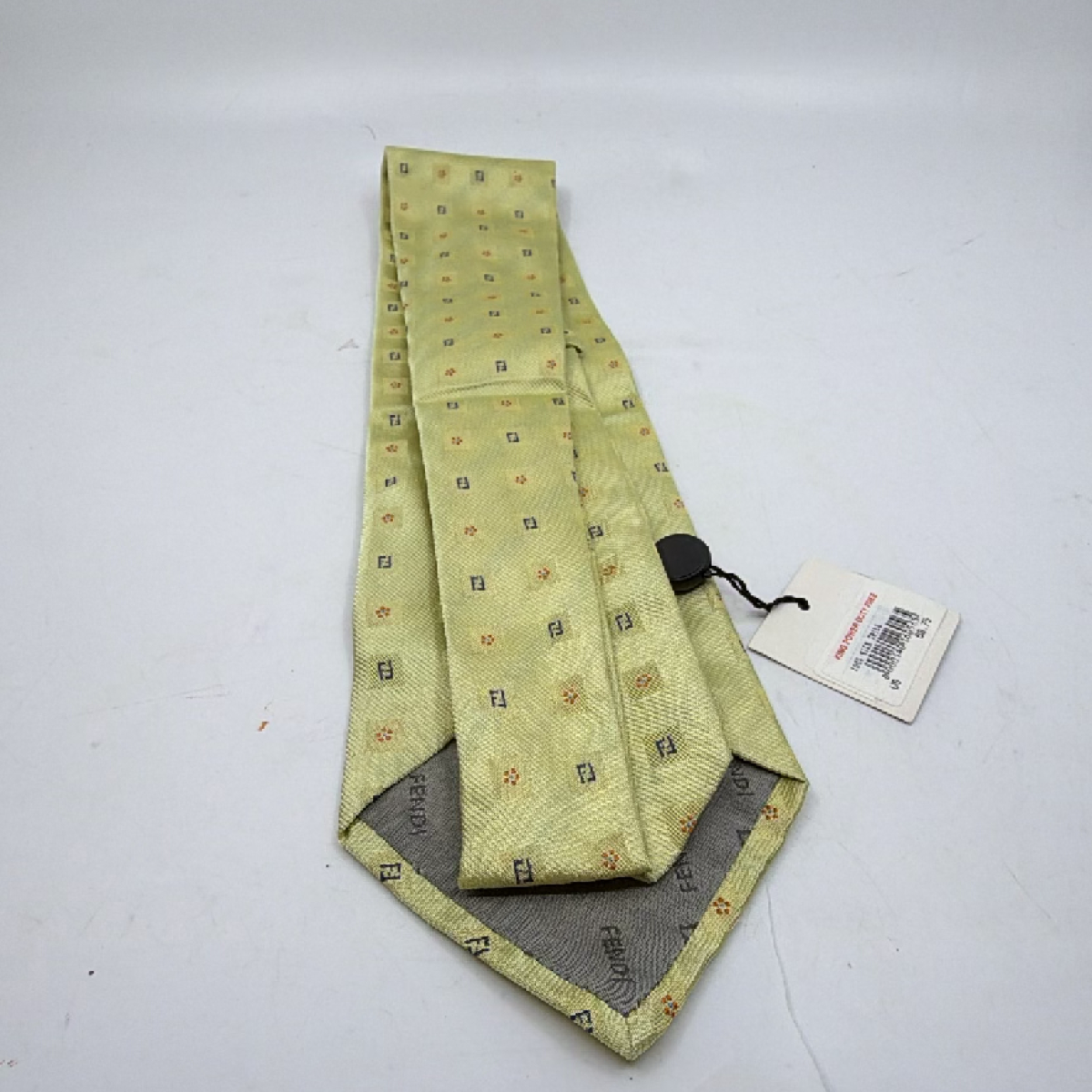 Fendi FF Logo Pattern Yellow Silk Twill Tie