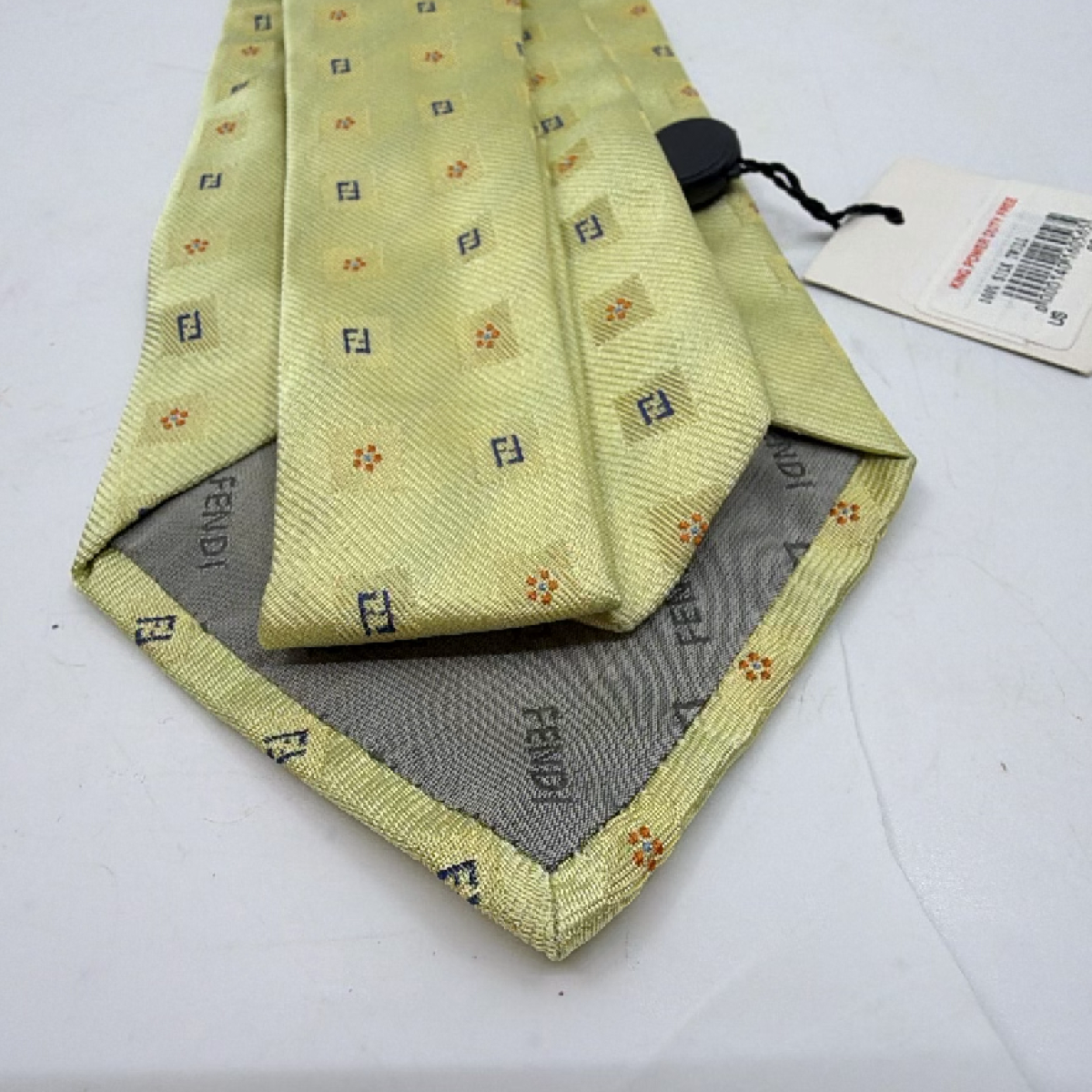 Fendi FF Logo Pattern Yellow Silk Twill Tie
