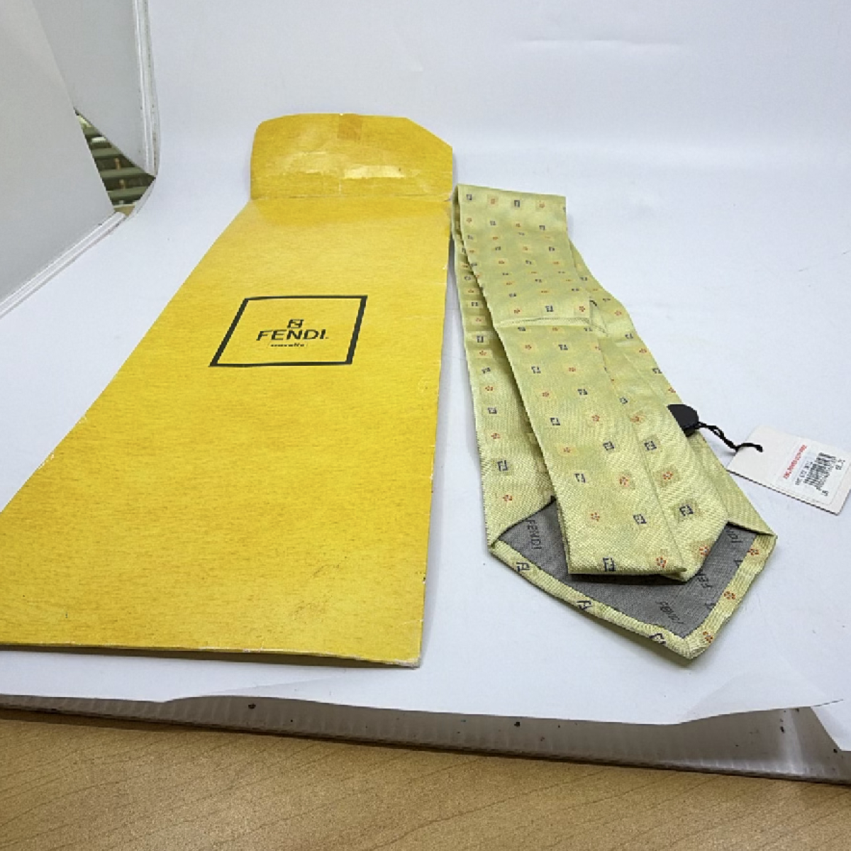 Fendi FF Logo Pattern Yellow Silk Twill Tie