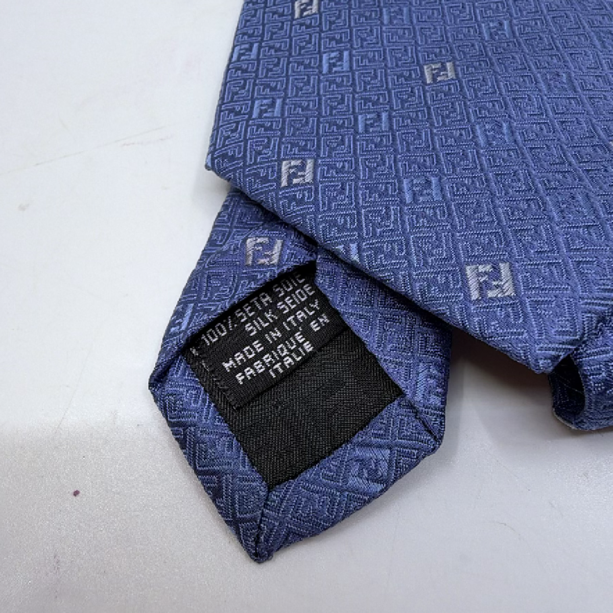Fendi FF Monogram Blue Silk Necktie