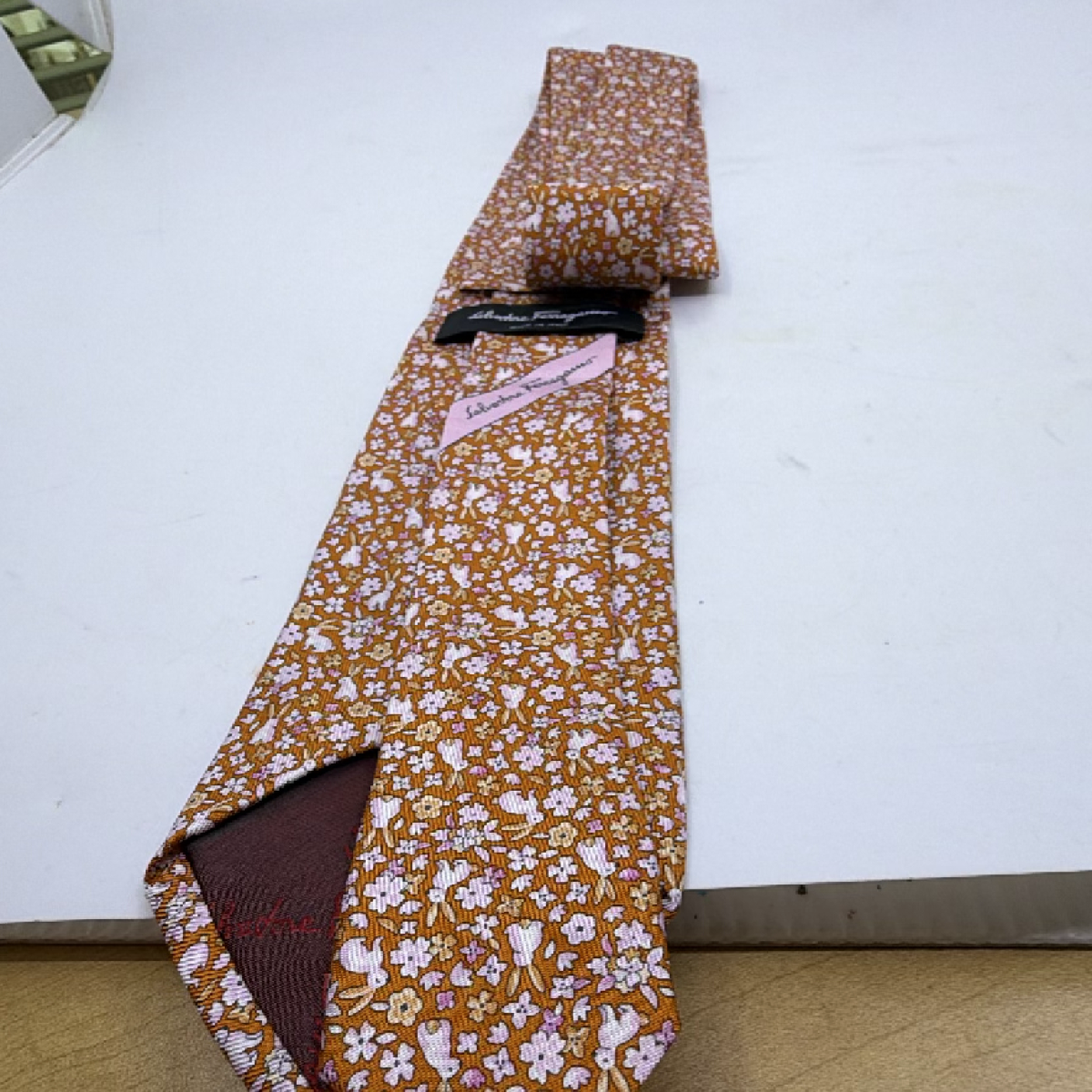 Salvatore Ferragamo Rabbit Floral Print Brown Silk Tie