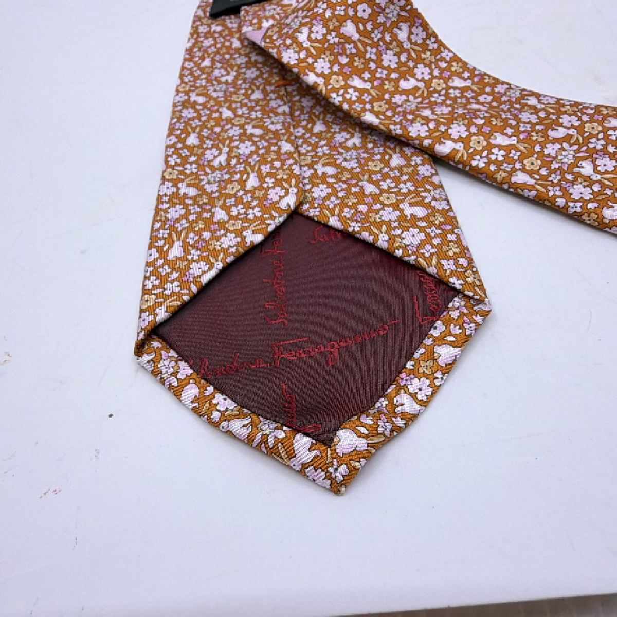Salvatore Ferragamo Rabbit Floral Print Brown Silk Tie