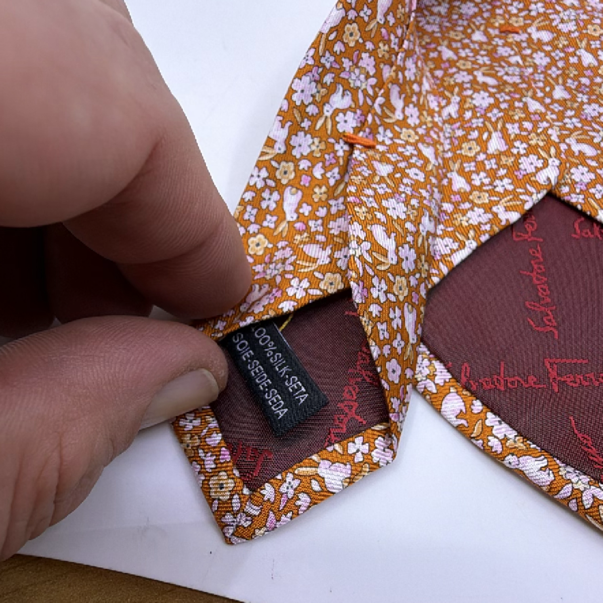 Salvatore Ferragamo Rabbit Floral Print Brown Silk Tie