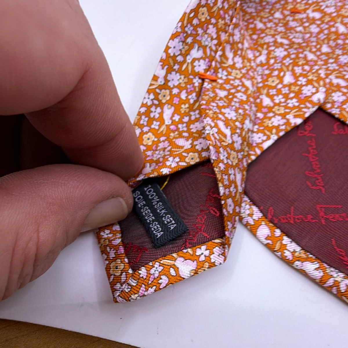 Salvatore Ferragamo Rabbit Floral Print Brown Silk Tie