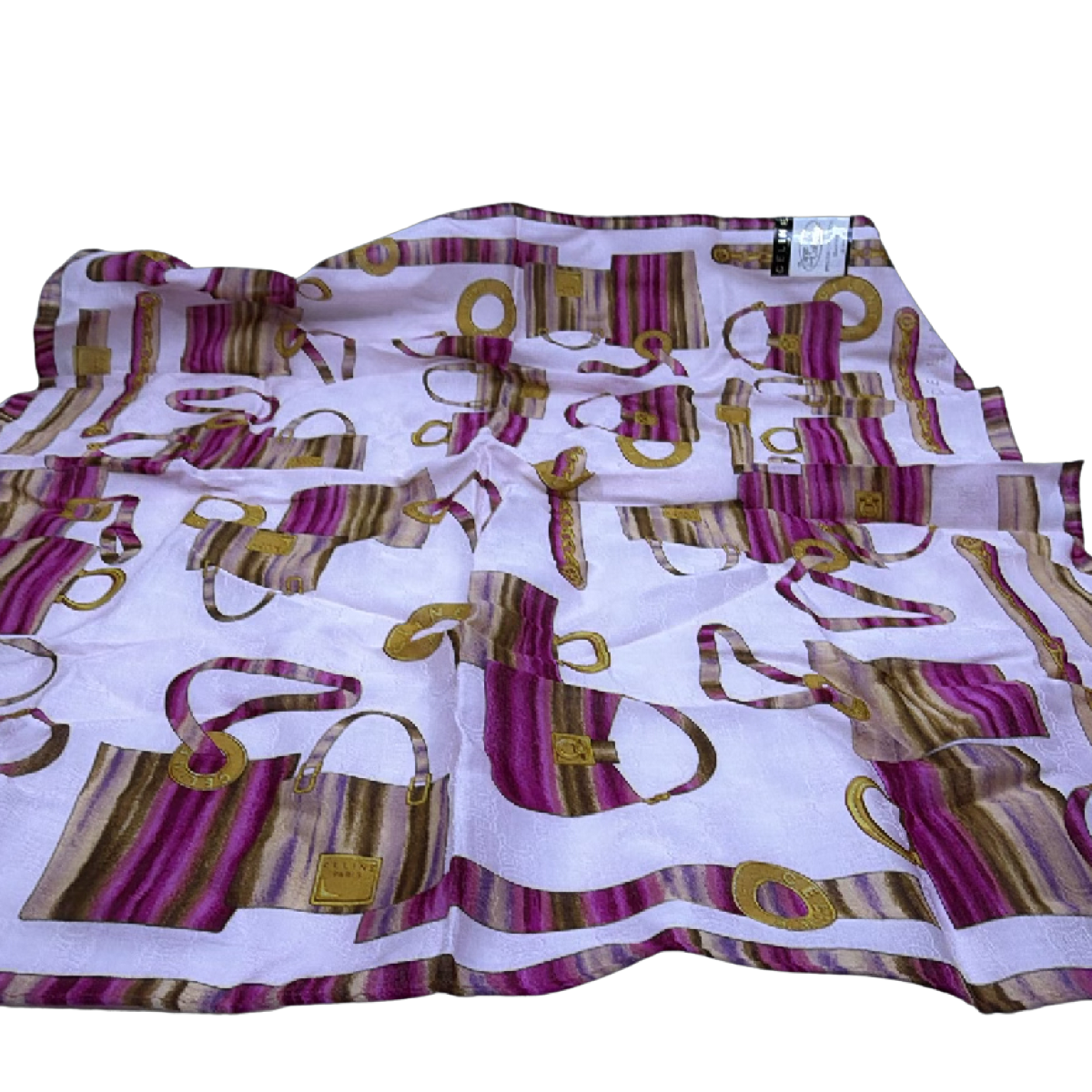 Celine Bag & Belt Print Pink Cotton 58cm Scarf