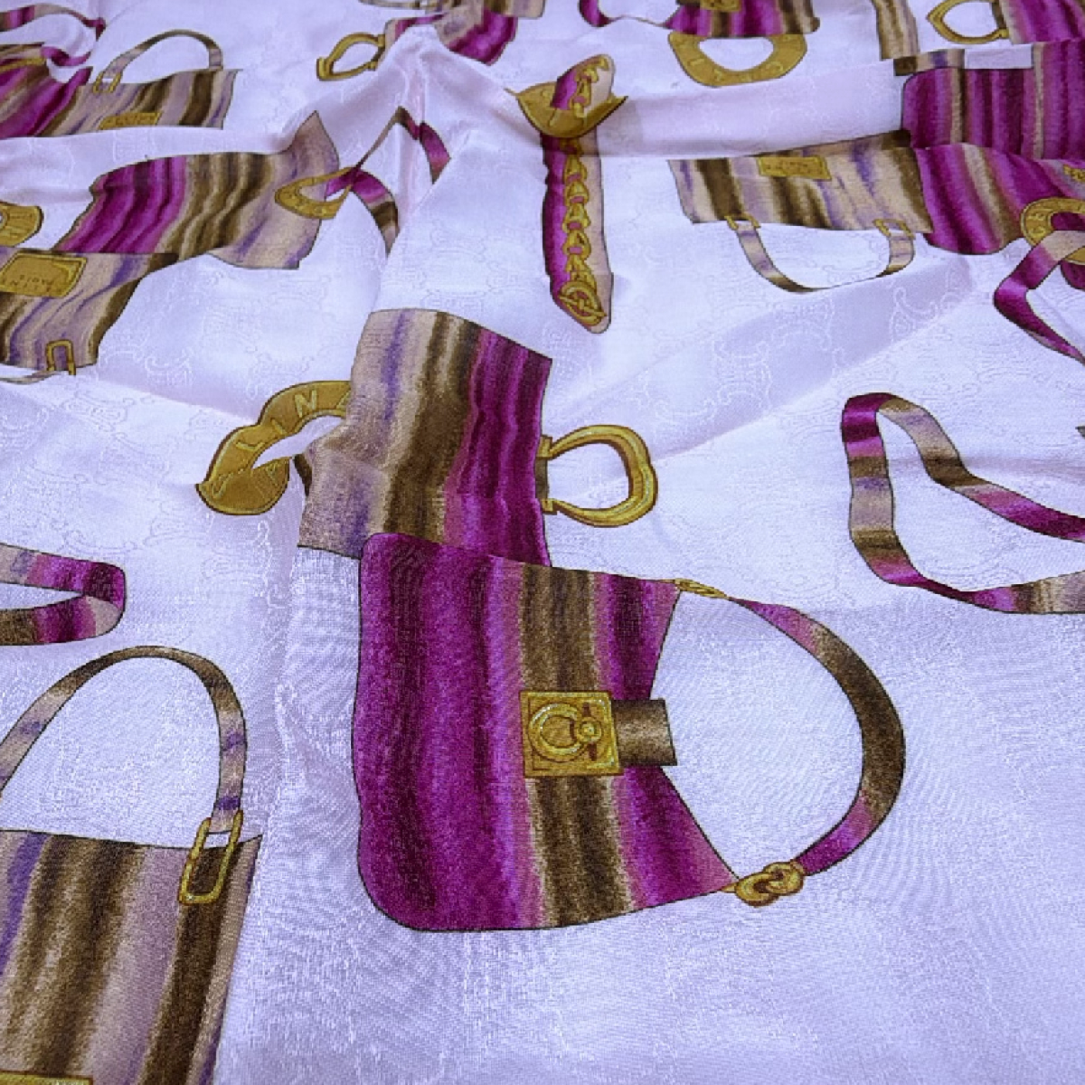 Celine Bag & Belt Print Pink Cotton 58cm Scarf