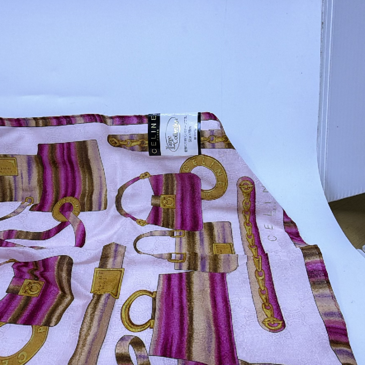 Celine Bag & Belt Print Pink Cotton 58cm Scarf