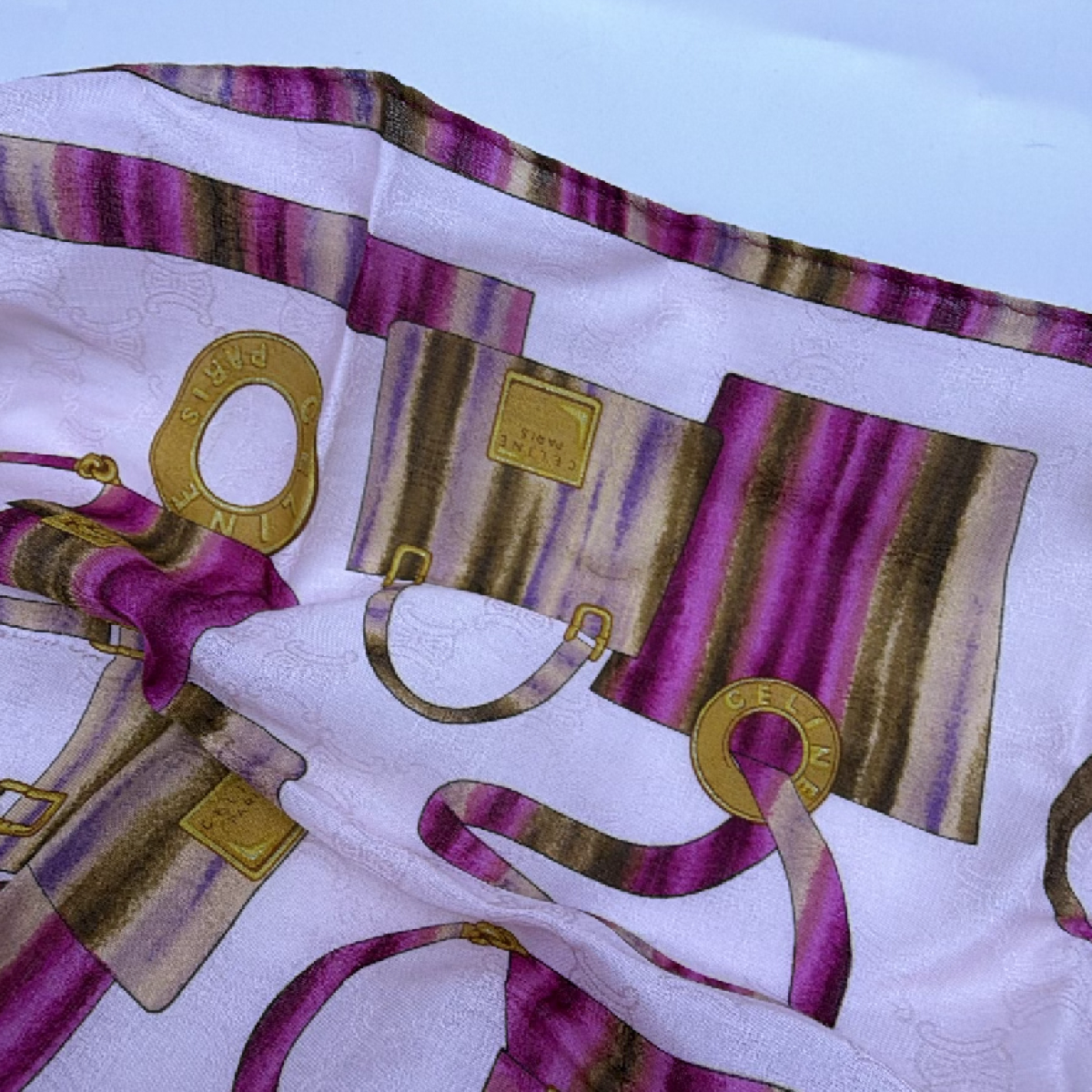Celine Bag & Belt Print Pink Cotton 58cm Scarf