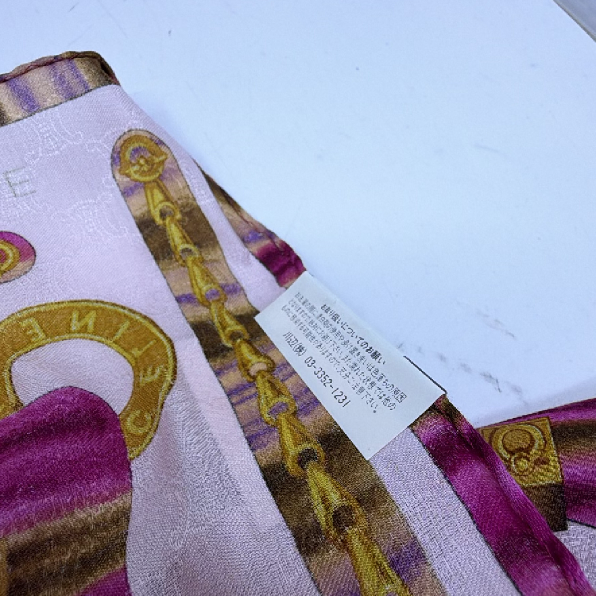 Celine Bag & Belt Print Pink Cotton 58cm Scarf