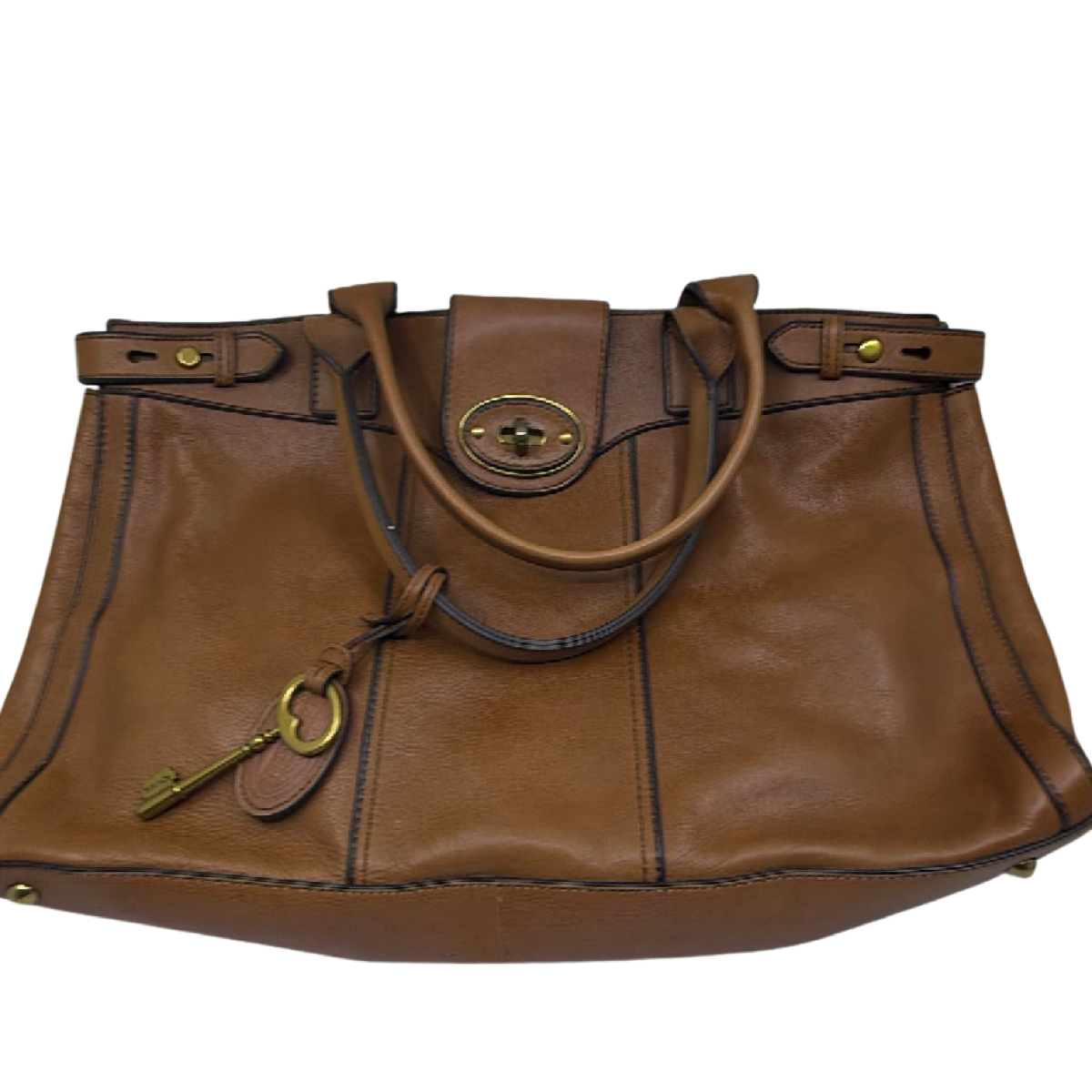 Fossil Brown Leather Turn-Lock Key Satchel