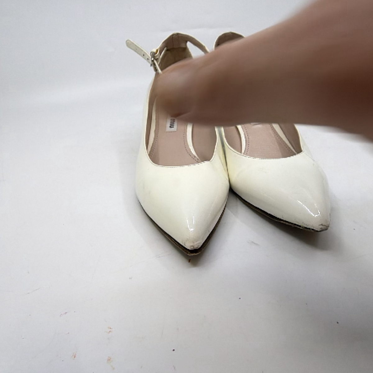 Miu Miu Ankle Strap Kitten Heel White Patent Leather 36 Pump