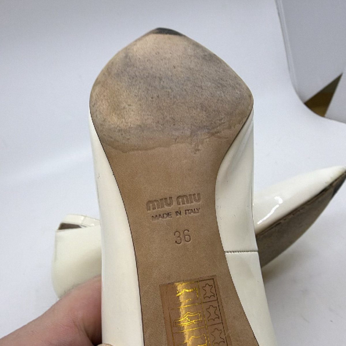 Miu Miu Ankle Strap Kitten Heel White Patent Leather 36 Pump