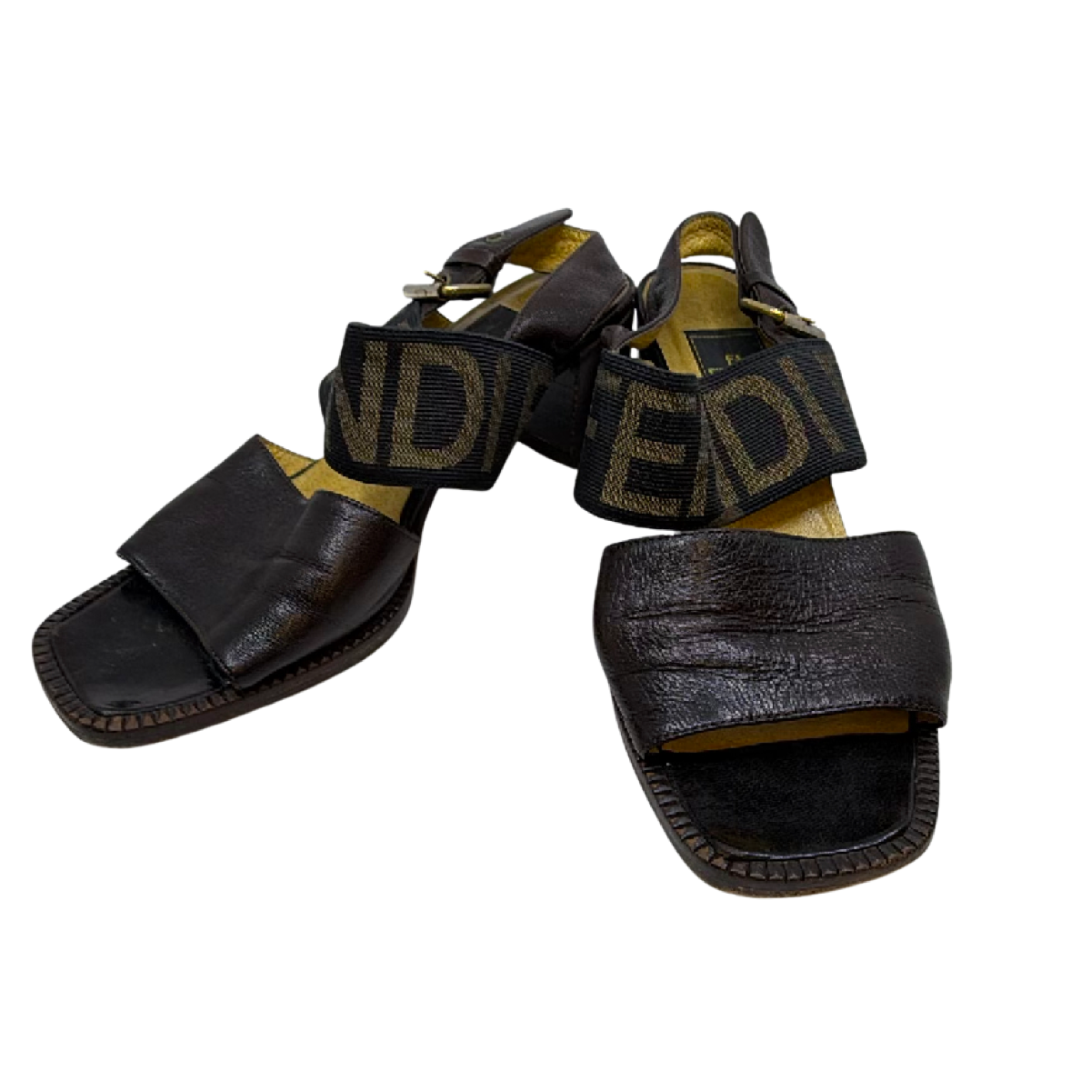 Fendi Slingback Block Heel Brown Zucca Canvas Leather 36 Sandal