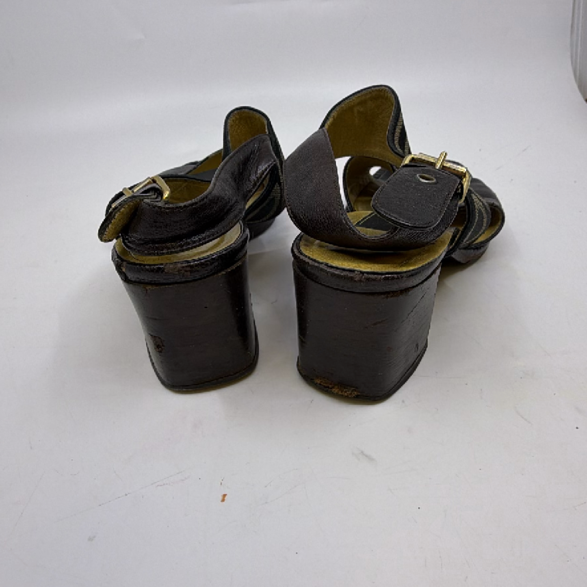 Fendi Slingback Block Heel Brown Zucca Canvas Leather 36 Sandal