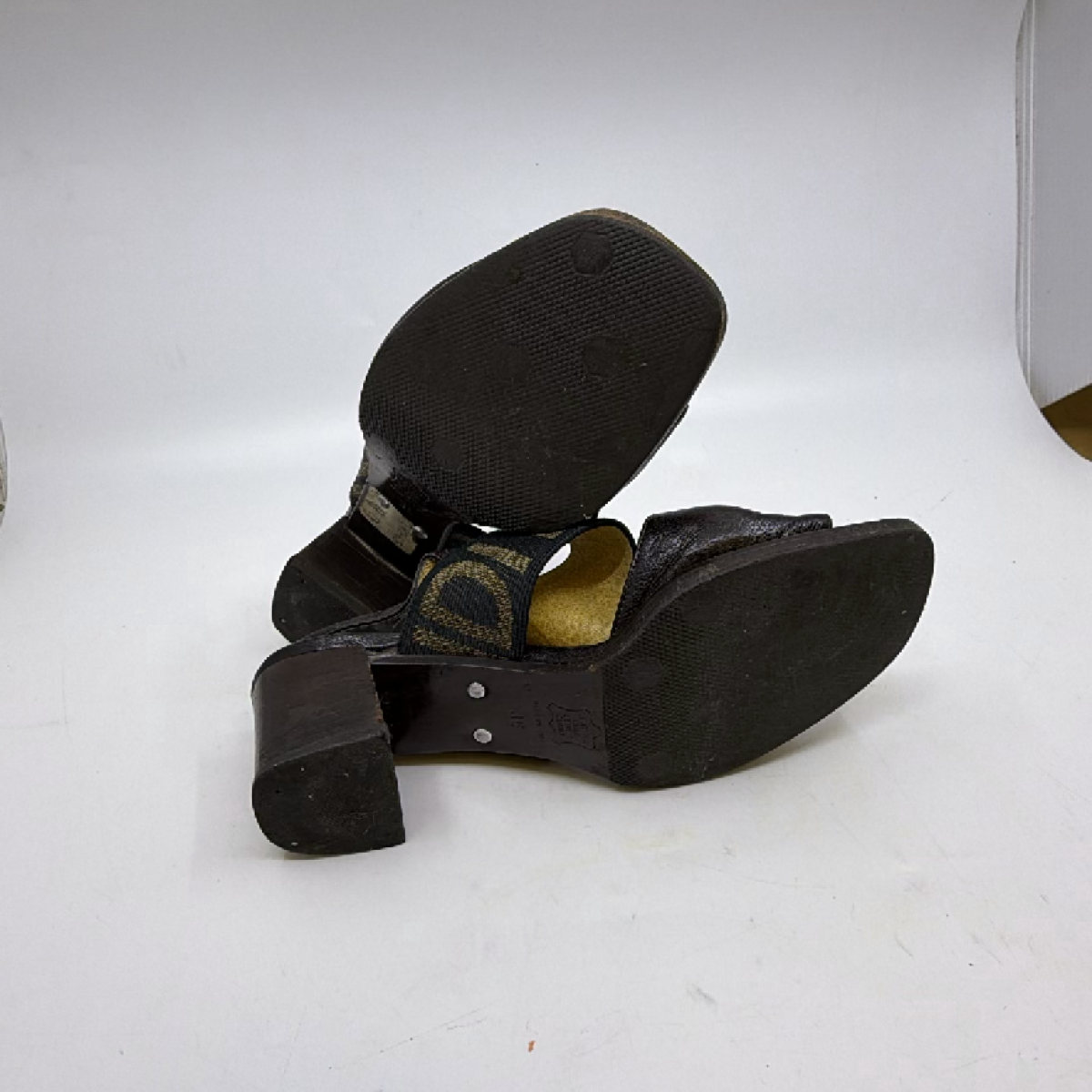 Fendi Slingback Block Heel Brown Zucca Canvas Leather 36 Sandal