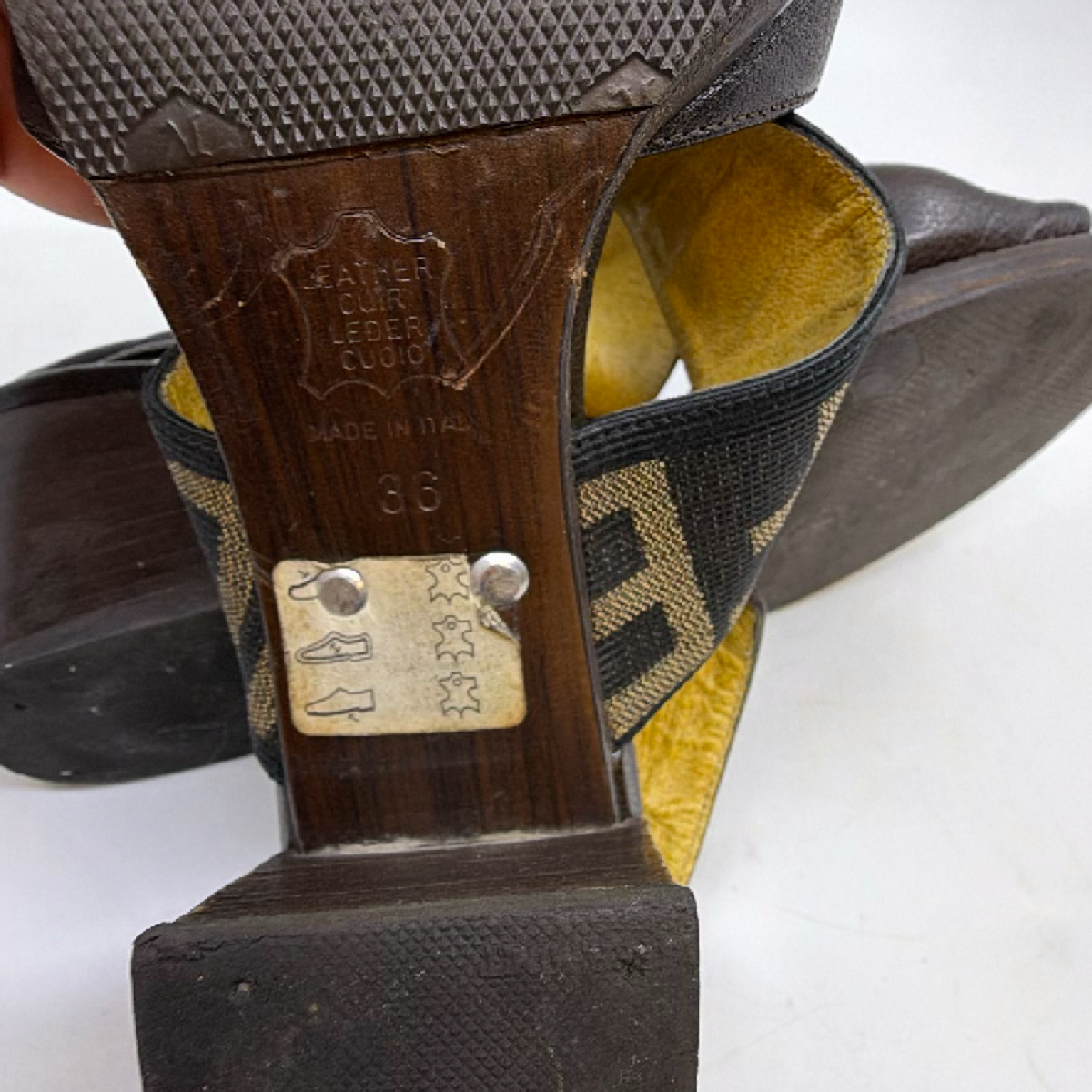 Fendi Slingback Block Heel Brown Zucca Canvas Leather 36 Sandal