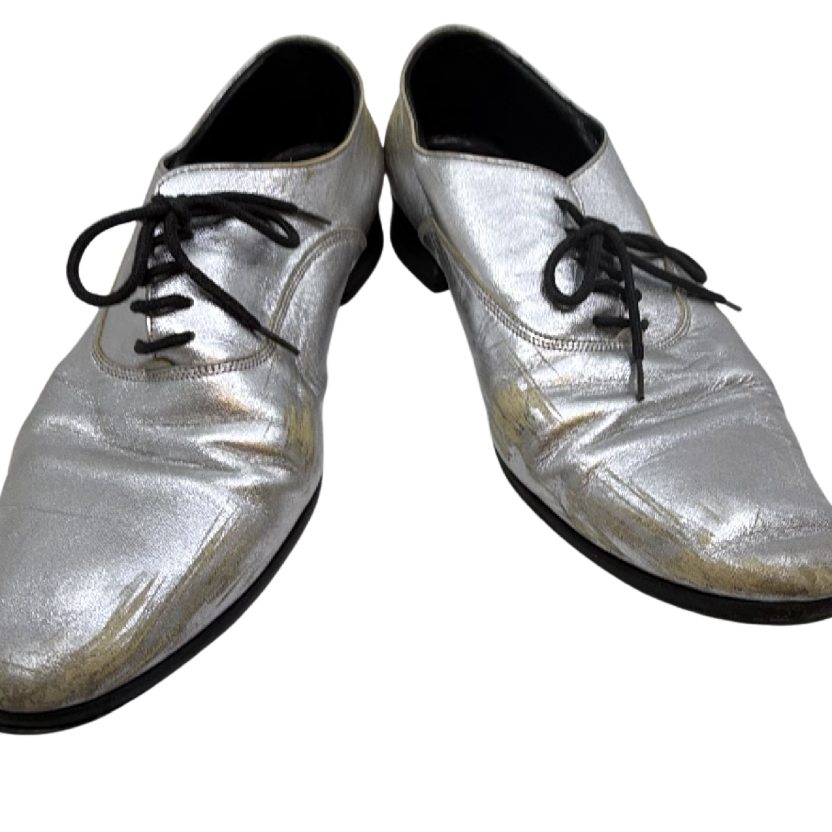Saint Laurent Oxford Lace-Up Silver Metallic Leather 37.5 Shoe