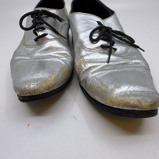 Saint Laurent Oxford Lace-Up Silver Metallic Leather 37.5 Shoe