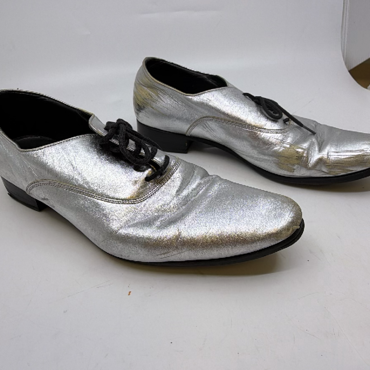 Saint Laurent Oxford Lace-Up Silver Metallic Leather 37.5 Shoe