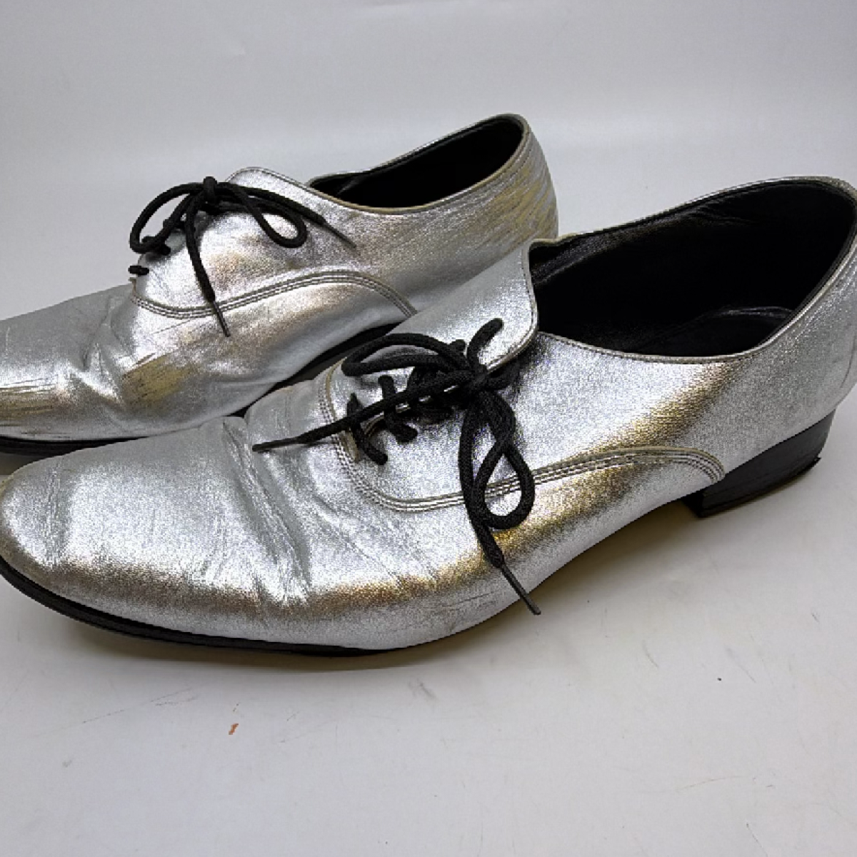 Saint Laurent Oxford Lace-Up Silver Metallic Leather 37.5 Shoe