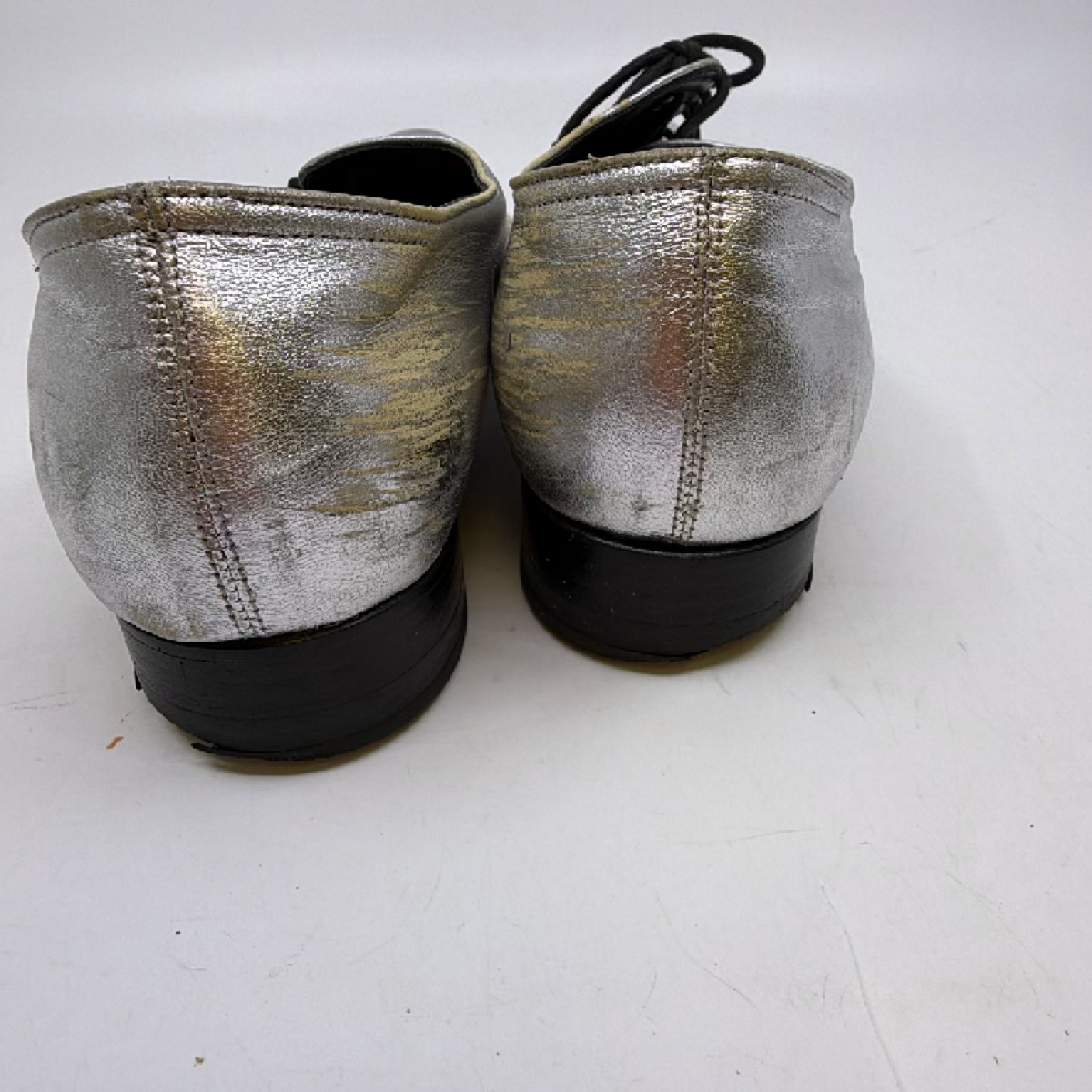 Saint Laurent Oxford Lace-Up Silver Metallic Leather 37.5 Shoe